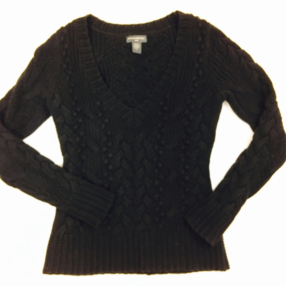 BANANA REPUBLIC BLACK CHUNKY V-NECK SWEATER SIZE S